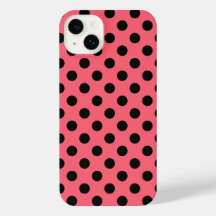 Black polka dots on coral iPhone 14 plus case