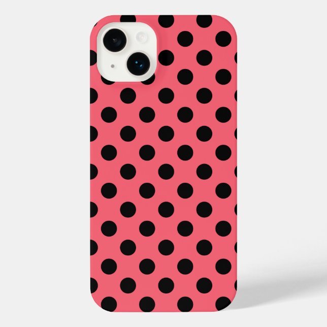 Black polka dots on coral iPhone case (Back)