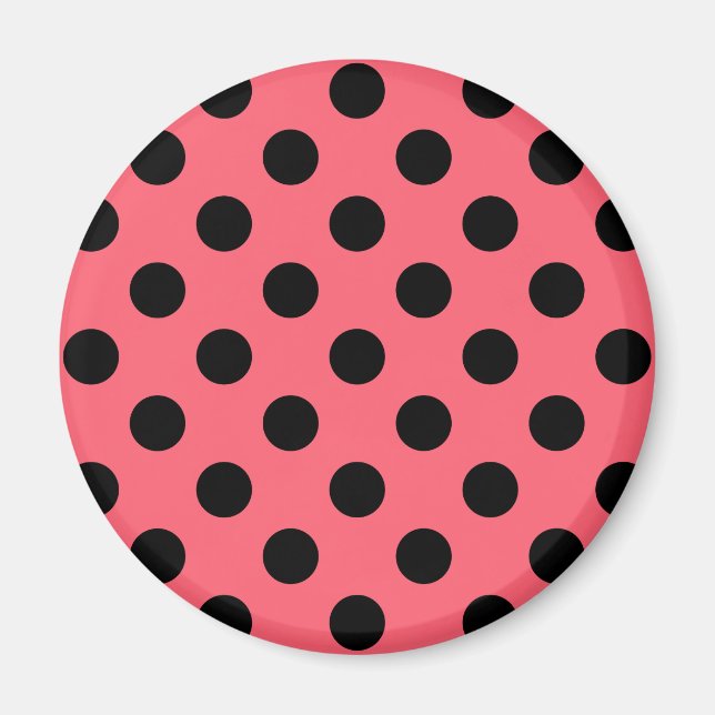 Black polka dots on coral magnet (Front)