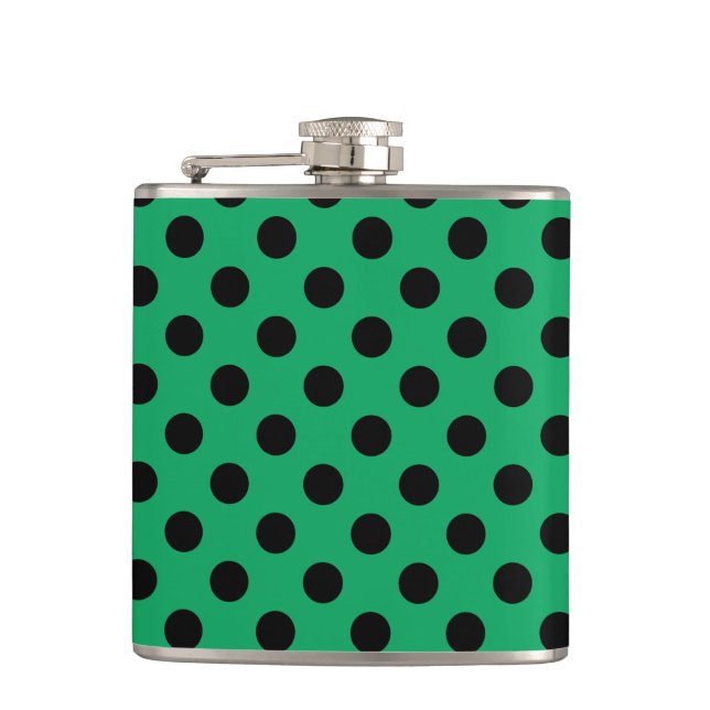 Black polka dots on fresh green flask (Front)