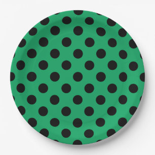 Black polka dots on fresh green paper plates