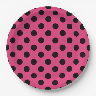 Black polka dots on fuchsia paper plates