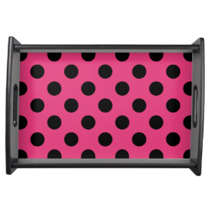 Black polka dots on fuchsia serving tray