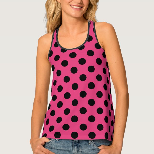 Black polka dots on fuchsia tank top (Front)