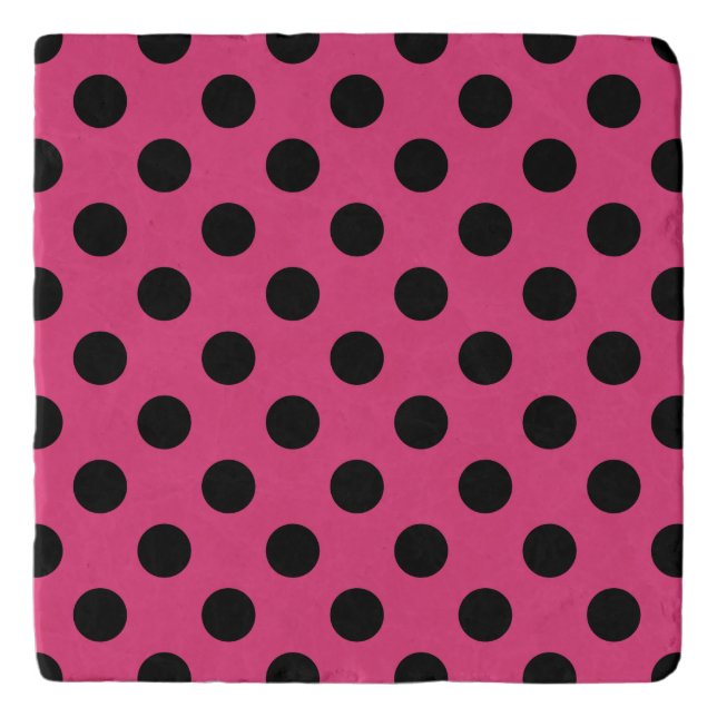 Black polka dots on fuchsia trivet (Front)