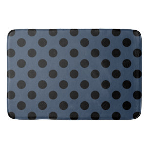 Black polka dots on gray-blue bath mat