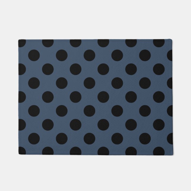Black polka dots on gray-blue doormat (Front)