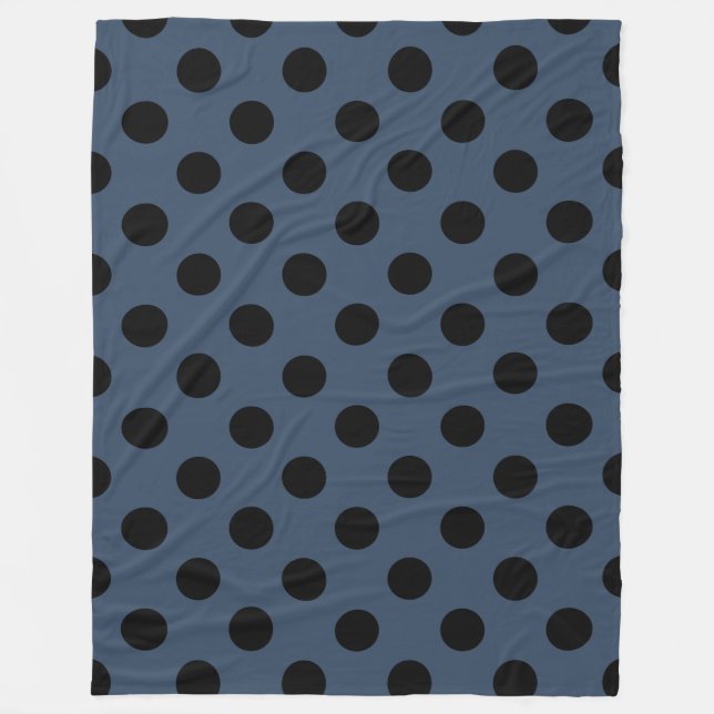 Black polka dots on gray-blue fleece blanket (Front)