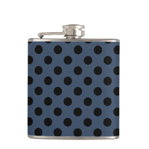 Black polka dots on gray-blue hip flask