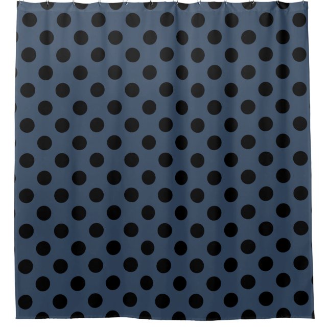 Black polka dots on gray-blue shower curtain (Front)