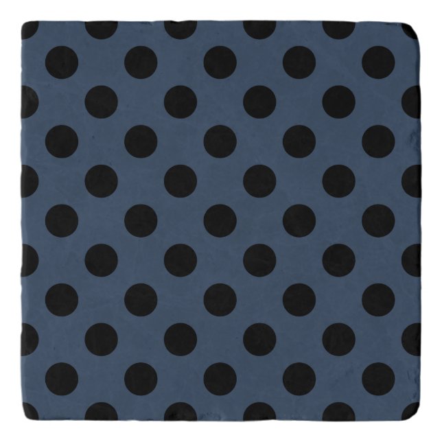 Black polka dots on gray-blue trivet (Front)