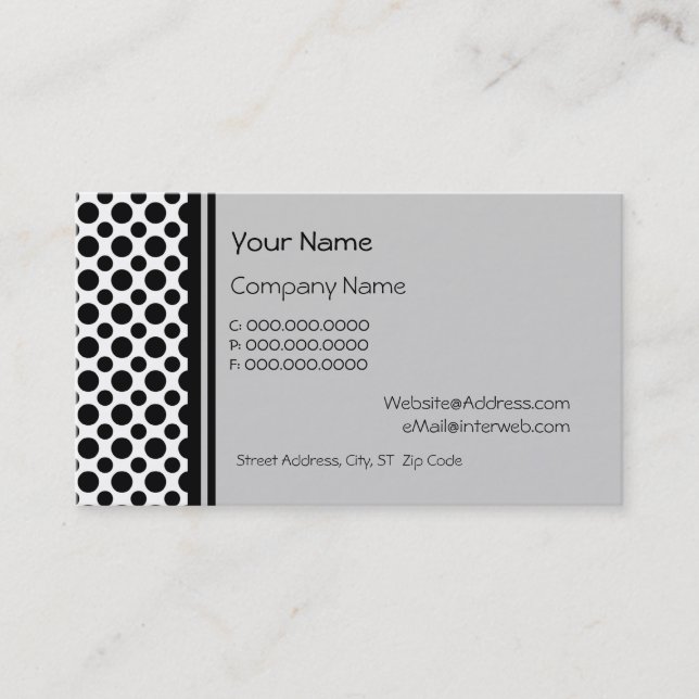 Black Polka Dots on Gray Custom Business Cards (Front)