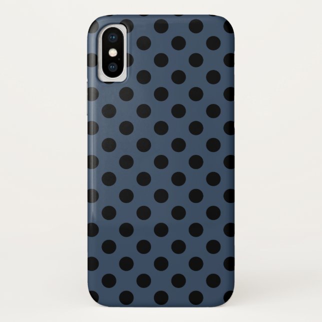 Black polka dots on grey-blue Case-Mate iPhone case (Back)