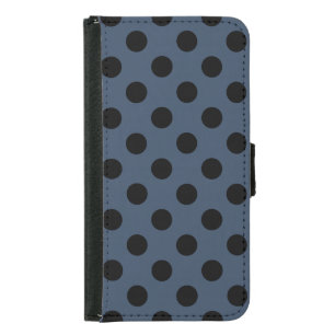 Black polka dots on grey-blue samsung galaxy s5 wallet case