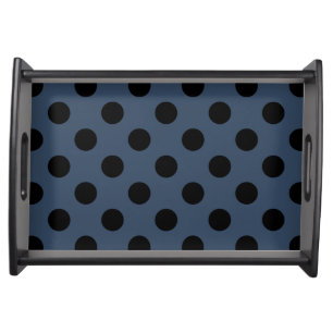 Black polka dots on grey-blue serving tray