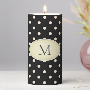 Black Polka Dots on Ivory Monogrammed (Yellow) Pillar Candle
