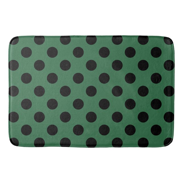 Black polka dots on kelly green bathroom mat (Front)