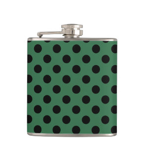 Black polka dots on kelly green hip flask