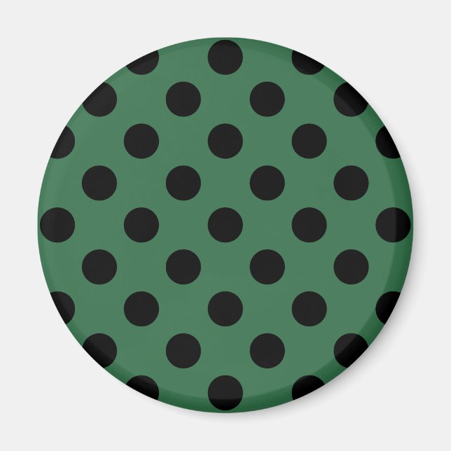 Black polka dots on kelly green magnet (Front)