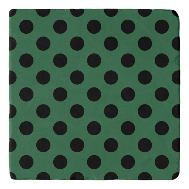 Black polka dots on kelly green trivet (Front)