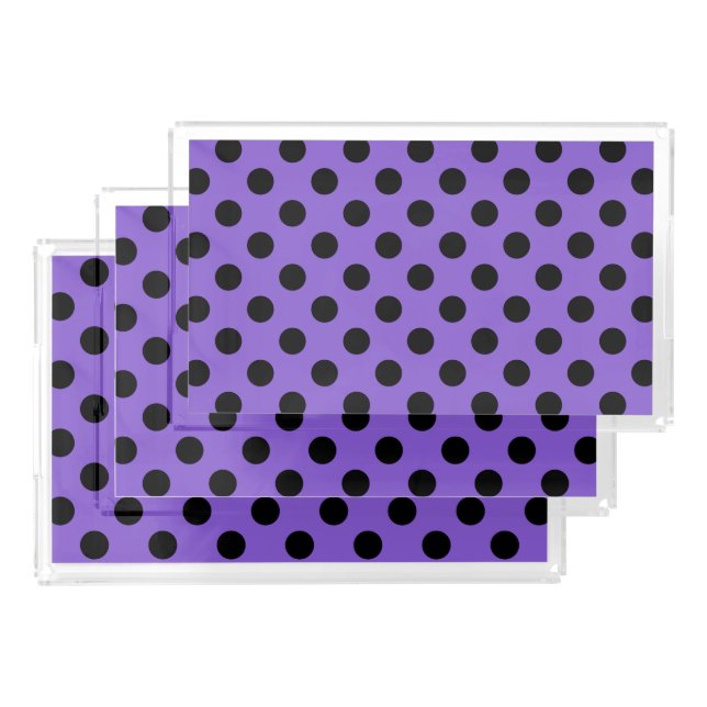 Black polka dots on lavender acrylic tray (Set)