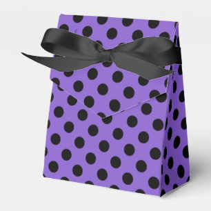 Black polka dots on lavender favor boxes
