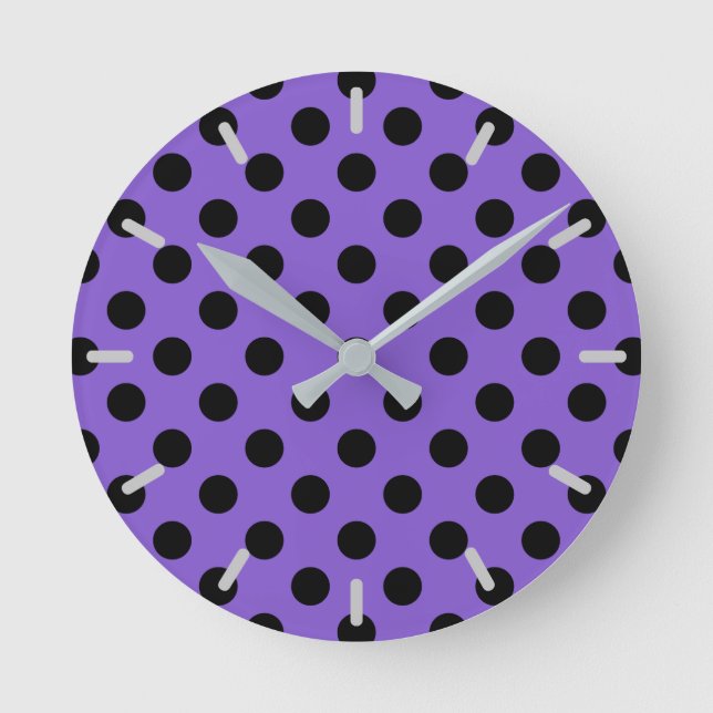Black polka dots on lavender round clock (Front)