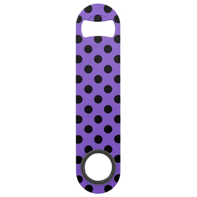 Black polka dots on lavender speed bottle opener (Front)