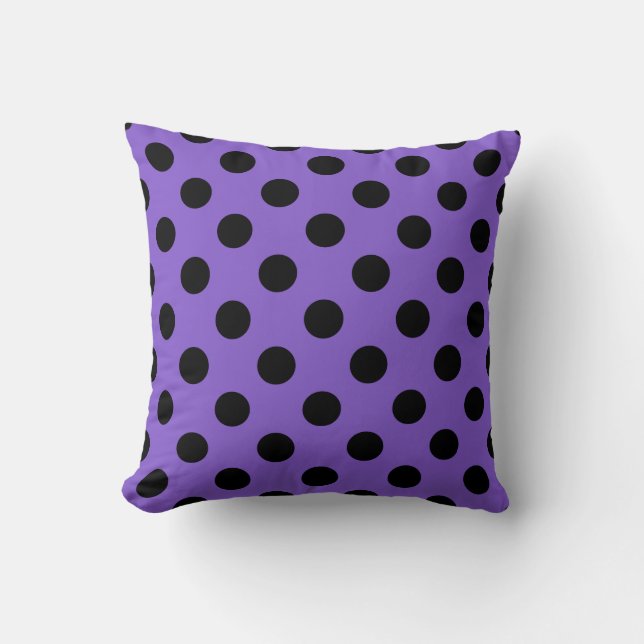 Black polka dots on lavender throw pillow (Front)