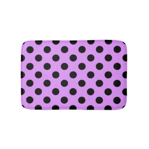 Black polka dots on lilac bathroom mat