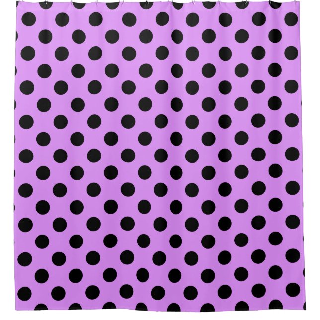 Black polka dots on lilac shower curtain (Front)