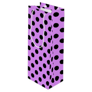 Black polka dots on lilac wine gift bag