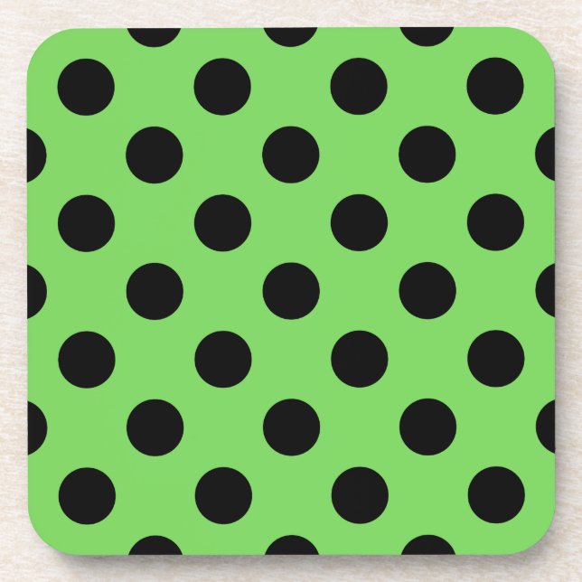 Black polka dots on lime green drink coaster (Front)