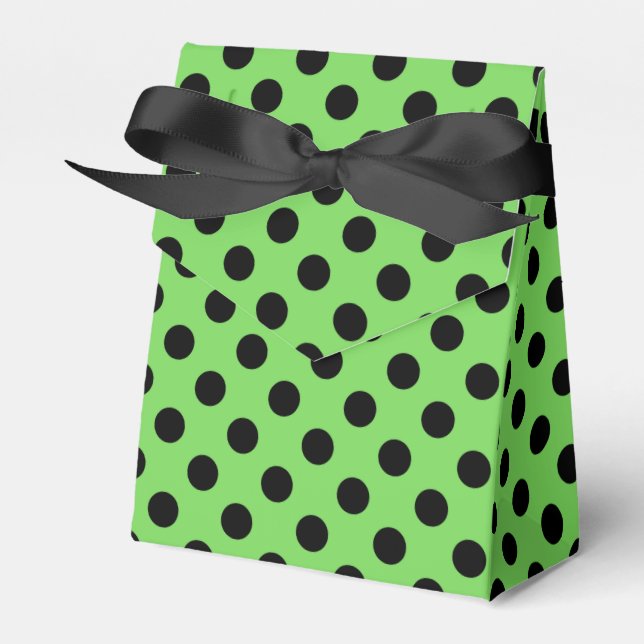 Black polka dots on lime green favor boxes (Front Side)