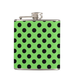Black polka dots on lime green hip flask