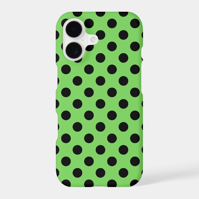 Black polka dots on lime green iPhone case (Back)
