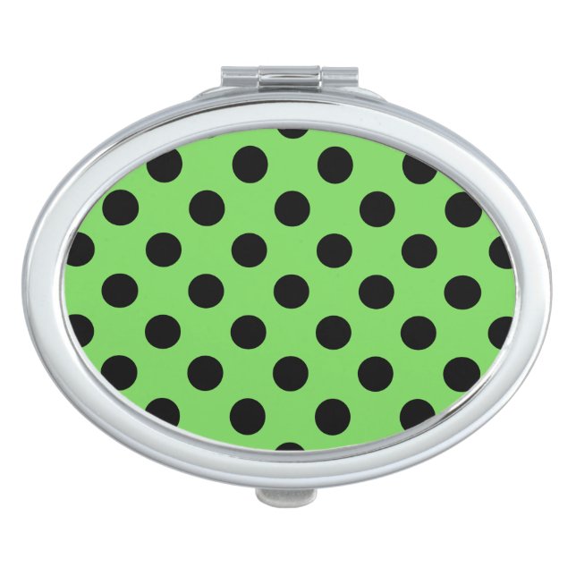 Black polka dots on lime green makeup mirror (Front)
