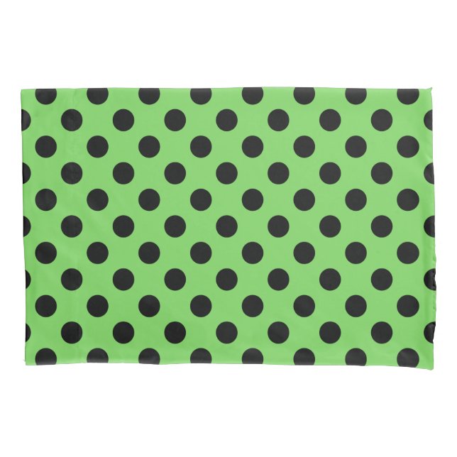 Black polka dots on lime green pillow case (Front)