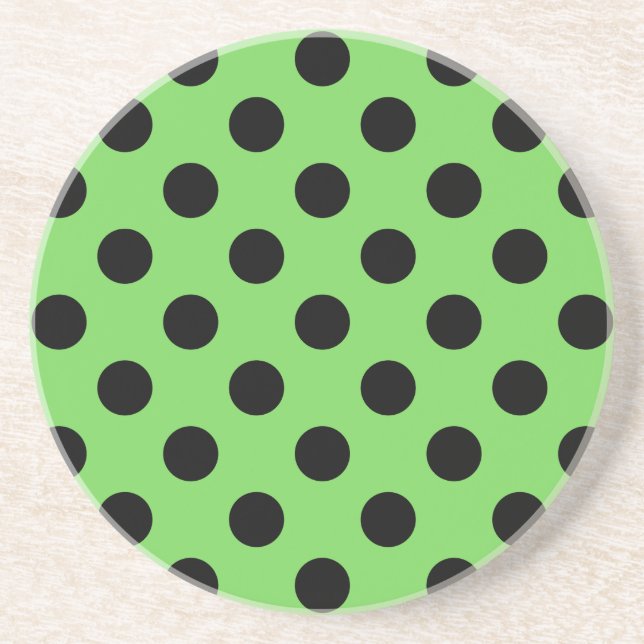 Black polka dots on lime green sandstone coaster (Front)