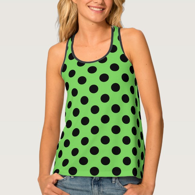 Black polka dots on lime green tank top (Front)