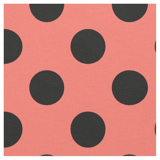 Black polka dots on living coral fabric