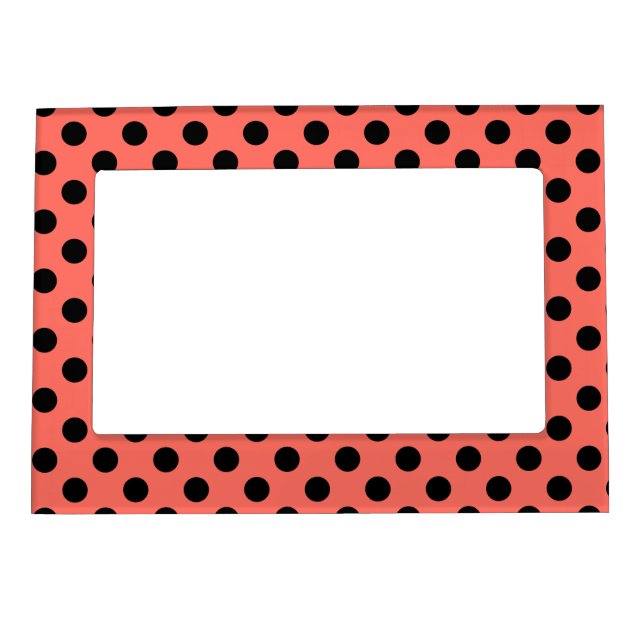 Black polka dots on living coral magnetic frame (Front)