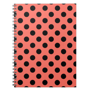 Black polka dots on living coral notebook