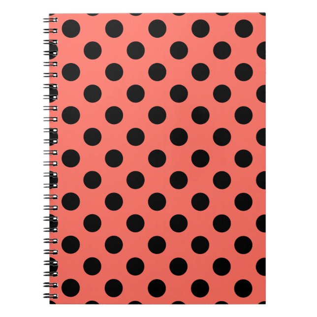 Black polka dots on living coral notebook (Front)