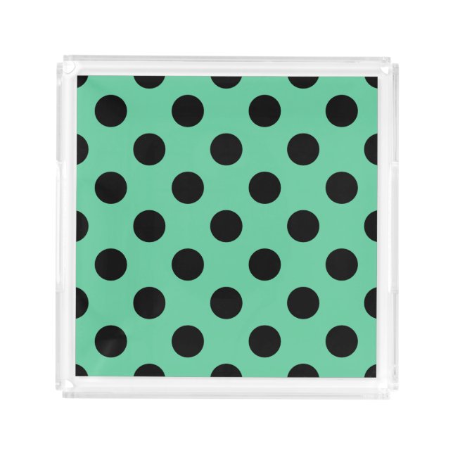 Black polka dots on mint green acrylic tray (Front)