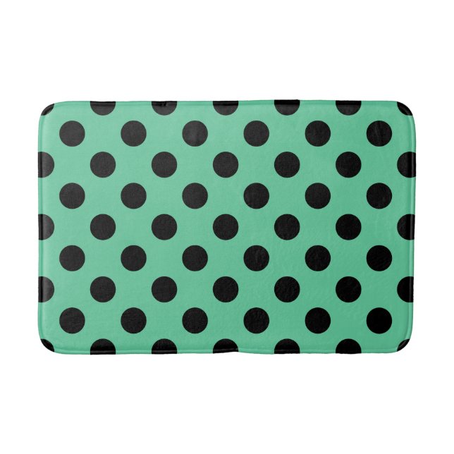 Black polka dots on mint green bathroom mat (Front)