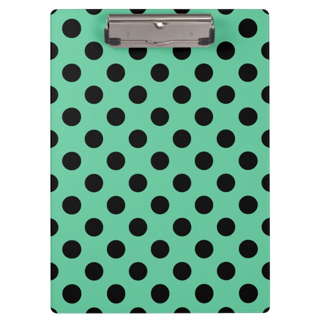 Black polka dots on mint green clipboard (Front)