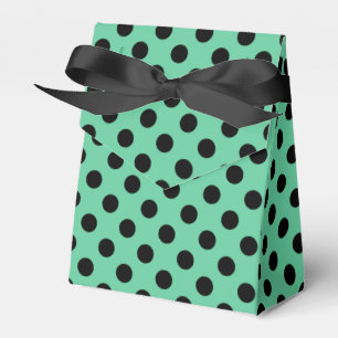 Black polka dots on mint green favor boxes