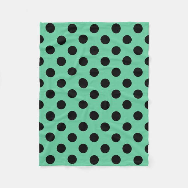 Black polka dots on mint green fleece blanket (Front)