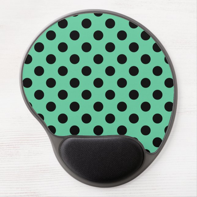 Black polka dots on mint green gel mouse pad (Front)
